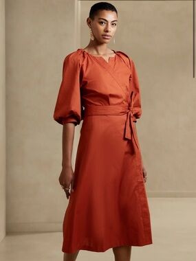 Banana Republic Terracotta Wrap Midi Dress with Tie Waist